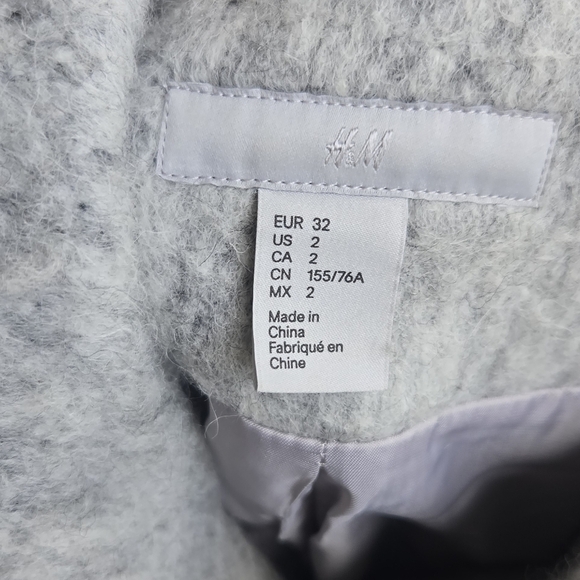 H&M Women's Wool Blend Zip Front Coat, Gray, Size 2 - Picture 5 of 15